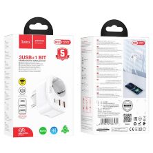 Мережевий зарядний пристрій HOCO NS3 з розеткою TYPE-C PD 20W + 2 USB QC 3.0 БIЛИЙ