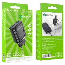 Мережевий зарядний пристрій BOROFONE BA54A Wide 2 USB QC3.0 18W BLACK