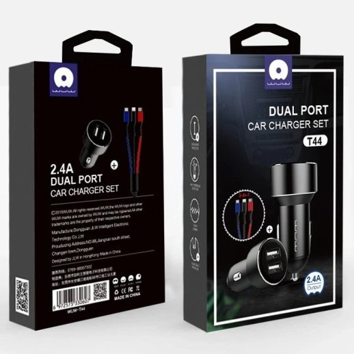 Автомобільний зарядний пристрій WUW T44 2USB 2.4A + USB 3В1 ЧОРНИЙ (35)
