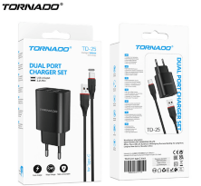 Сетевое Зарядное Устройство 2in1 TORNADO TD-25 (2USB Super Fast Dual Charge) Type-C Black