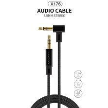 Кабель AUX WUW X176 jack 3.5 мм - jack 3.5 мм 1.2 МЕТРА ТКАНИНА КУТОВИЙ ЧОРНИЙ