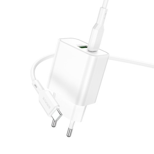 Мережевий зарядний пристрій BOROFONE BA88A TYPE-C PD 20W / USB QC3.0 + кабель TYPE-C - TYPE-C, білий