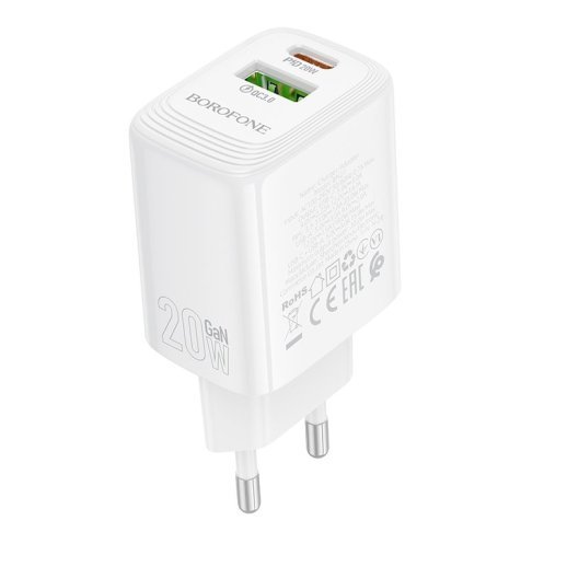 Мережевий зарядний пристрій BOROFONE BN27 TYPE-C PD 20W / USB QC3.0, білий