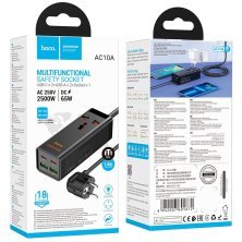 Мережевий подовжувач Hoco AC10A 65W 2*USB + 2*Type-C + Розетка 1,50 метри, чорний