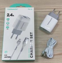 Сетевое Зарядное Устройство 2in1 TORNADO TD-16  (2USB 2.4A) Lighting White