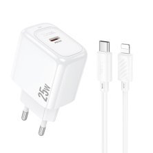 Мережевий зарядний пристрій HOCO CS53A TYPE-C PD 25W + КАБЕЛЬ TYPE-C - LIGHTNING, білий