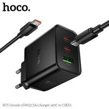 Мережевий зарядний пристрій HOCO N75 Grande 65W (2Type-C + USB) з кабелем Type-C to Type-C