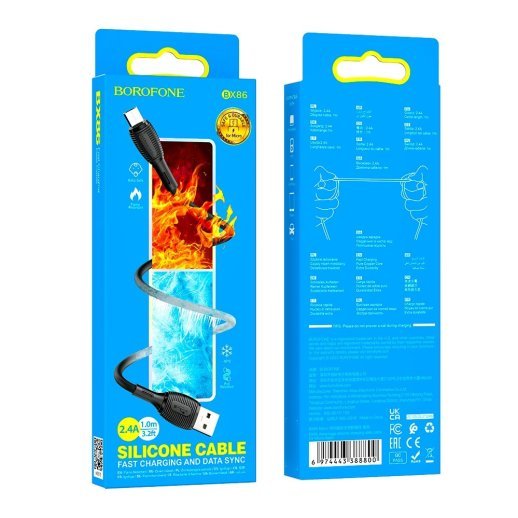 USB кабель BOROFONE BX86 Advantage Silicone USB - micro, чорний
