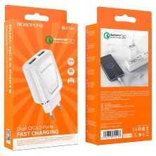 Мережевий зарядний пристрій BOROFONE BA54A Wide 2 USB QC3.0 18W WHITE