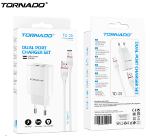Сетевое Зарядное Устройство 2in1 TORNADO TD-25 (2USB Super Fast Dual Charge) Type-C White
