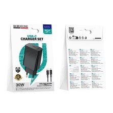 Мережевий зарядний пристрій BOROFONE BAS75A PD 30W USB-C + кабель TYPE-C - LIGHTNING, чорний