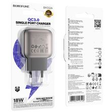 Мережевий зарядний пристрій BOROFONE BAS52A USB QC3.0 18W, чорний
