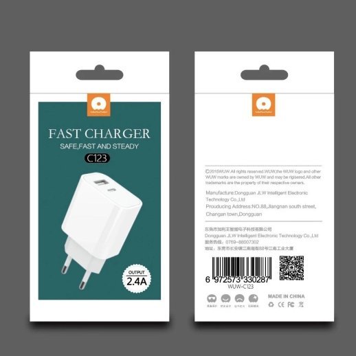 Мережевий зарядний пристрій WUW C123 1USB-C + 1USB-A 2,4A БІЛИЙ (60)