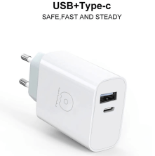 Мережевий зарядний пристрій WUW C123 1USB-C + 1USB-A 2,4A БІЛИЙ (60)