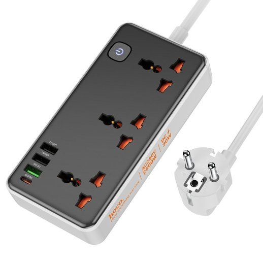 Мережевий подовжувач HOCO AC8A 3*USB + Type-C PD 30W + 3*розетки, чорний