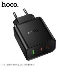 Мережевий зарядний пристрій HOCO N75 Grande 65W Type-C*2 / USB 3.0, чорний