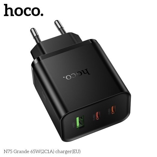 Мережевий зарядний пристрій HOCO N75 Grande 65W Type-C*2 / USB 3.0, чорний
