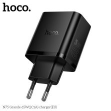Мережевий зарядний пристрій HOCO N75 Grande 65W Type-C*2 / USB 3.0, чорний