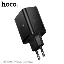 Мережевий зарядний пристрій HOCO N75 Grande 65W Type-C*2 / USB 3.0, чорний