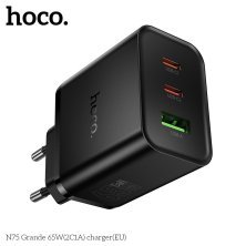 Мережевий зарядний пристрій HOCO N75 Grande 65W Type-C*2 / USB 3.0, чорний
