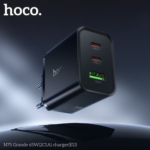 Мережевий зарядний пристрій HOCO N75 Grande 65W Type-C*2 / USB 3.0, чорний