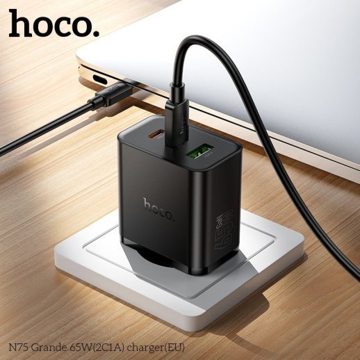 Мережевий зарядний пристрій HOCO N75 Grande 65W Type-C*2 / USB 3.0, чорний