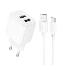 Мережевий зарядний пристрій HOCO CS51A 2USB 2.4A + кабель USB - TYPE-C, білий