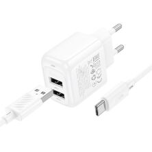 Мережевий зарядний пристрій HOCO CS51A 2USB 2.4A + кабель USB - TYPE-C, білий
