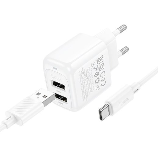 Мережевий зарядний пристрій HOCO CS51A 2USB 2.4A + кабель USB - TYPE-C, білий