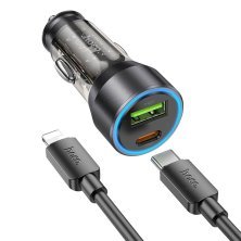 Автомобільний зарядний пристрій HOCO NZ12A 43W TYPE-C PD 25W + USB QC 3.0 18W з кабелем TYPE-C - TYPE-C, ЧОРНИЙ