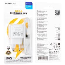 Мережевий зарядний пристрій BOROFONE BAS42A USB QC3.0 + кабель USB - TYPE-C, білий
