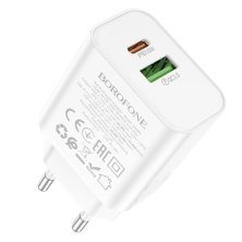 Мережевий зарядний пристрій BOROFONE BA88A TYPE-C PD 20W + USB QC3.0, білий