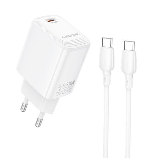 Мережевий зарядний пристрій BOROFONE BN28 PD 30W + кабель TYPE-C - TYPE-C, білий