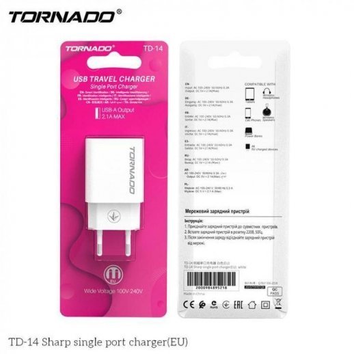 Мережевий Зарядний Пристрій Tornado TD-14 1USB