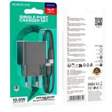 Мережевий зарядний пристрій BOROFONE BAS11A USB 10.5W + кабель USB - LIGHTNING, чорний