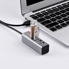 USB HUB HOCO HB1 4В1 Line machine, USB 2.0, 0.8 метри, сірий