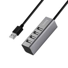 USB HUB HOCO HB1 4В1 Line machine, USB 2.0, 0.8 метри, сірий