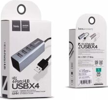 USB HUB HOCO HB1 4В1 Line machine, USB 2.0, 0.8 метри, сірий