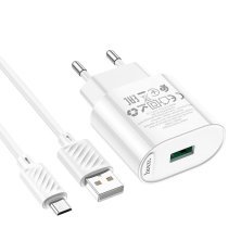 Мережевий зарядний пристрій HOCO C109A QC3.0 + кабель USB - MICRO, білий