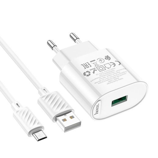 Мережевий зарядний пристрій HOCO C109A QC3.0 + кабель USB - MICRO, білий