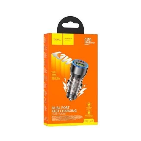 Автомобільний зарядний пристрій HOCO NZ12A 43W TYPE-C PD 25W + USB QC 3.0 18W, ЧОРНИЙ