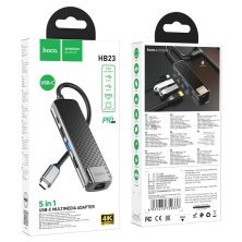 Адаптер HOCO HB23 Type-C 5В1 (HDMI, USB 3.0 та USB 2.0, RJ45 Ethernet, USB Type-C), 13,5см, сірий