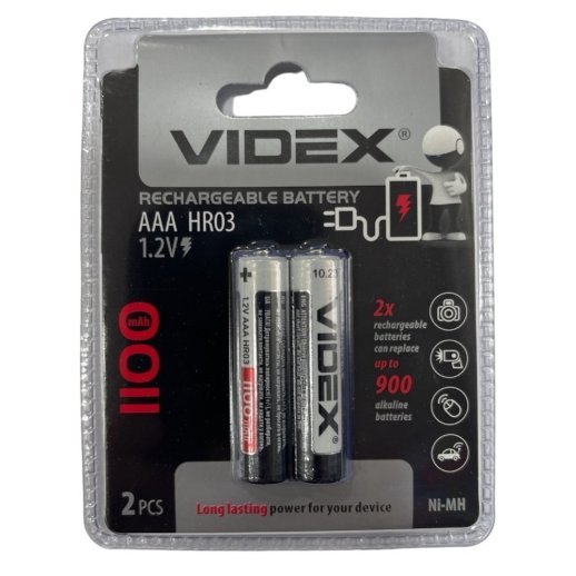 Акумулятор AAA VIDEX 1100 HR03 1100mAh RECHARGEABLE БЛИСТЕР 2 ШТ.