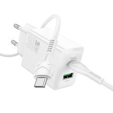 Зарядний пристрій HOCO N71 Nuevo, PD30W + QC3.0, два порти (USB-C + USB-A), комплект з кабелем Type-C to Type-C, EU-вилка, білий