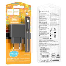 Мережевий зарядний пристрій HOCO CS14A PD 20W TYPE-C та QC 3.0 + кабель TYPE-C - Lightning, чорний