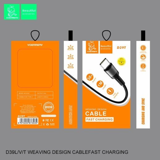 Кабель USB Denmen D39T USB-Type-C 3.6A Нейлонова обплетення