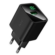 Мережевий зарядний пристрій HOCO CS81A Excellent QC3.0 з цифровим дисплеєм + кабель USB - TYPE-C, чорний