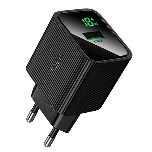 Мережевий зарядний пристрій HOCO CS81A Excellent QC3.0 з цифровим дисплеєм + кабель USB - TYPE-C, чорний