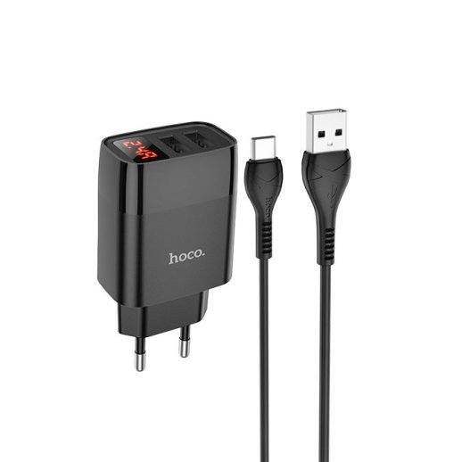 Мережевий зарядний пристрій HOCO C86A 2 USB 2.4A + кабель USB - TYPE-C чорний