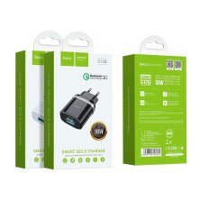 Мережевий зарядний пристрій HOCO C12Q SMART QC3.0, чорний